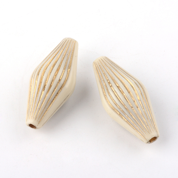 

PandaHall Bicone Plating Acrylic Beads, Golden Metal Enlaced, Beige, 31.5x14x13mm, Hole: 2mm, about 195pcs/500g Acrylic Bicone Yellow