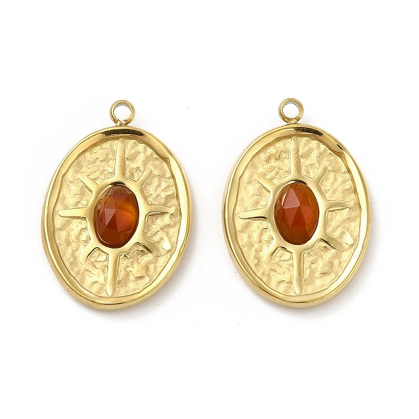 

PandaHall Natural Carnelian Pendants, Faceted Oval Charms, with Vacuum Plating Real 18K Gold Plated 201 Stainless Steel Findings...
