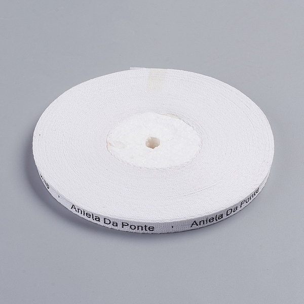 

PandaHall Word Printed Cotton Ribbon, Personalized Ribbon, Garment Accessories, for Custom Clothing Label, White, 10mm, about 25yards/roll...