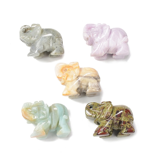 

PandaHall Elephant Natural Gemstone Figurine Display Decoration, for Home Office Tabletop, 36~41x29~32x19~21mm Mixed Stone Elephant