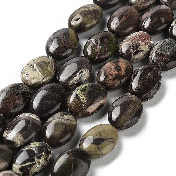 

PandaHall Natural Wealth Stone Jasper Beads Strands, Flat Oval, 17.5~18x12.5~13x6mm, Hole: 1.2mm, about 22pcs/strand, 15.55''(39.5cm) Wealth...