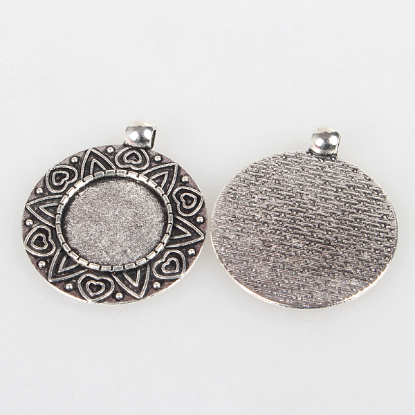 

PandaHall Vintage Tibetan Style Alloy Carved Heart Pendant Cabochon Bezel Settings, Cadmium Free & Lead Free, Antique Silver, Flat Round...