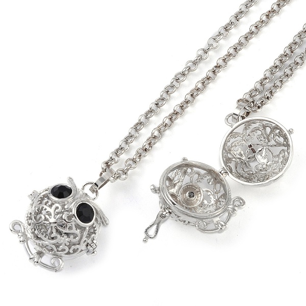

PandaHall Brass with Rhinestone Pendant Necklaces, Iron Rolo Chains, Owl, Platinum, 32.28 inch(820mm) Rhinestone Owl Black