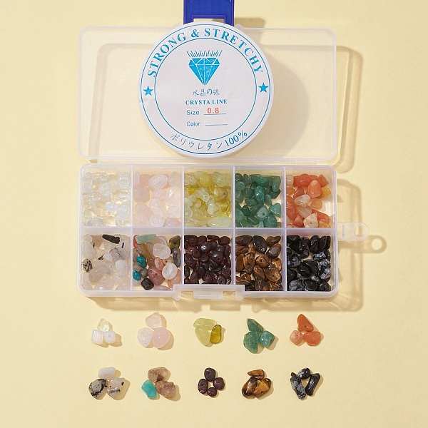 

PandaHall DIY Jewelry Making Kits, Including 80G Natural & Synthetic Gemstone Chip Beads and 1 Roll Elastic Crystal Thread, 4~8x3~9mm, Hole...