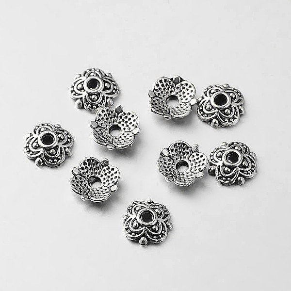 

PandaHall Tibetan Style Alloy Flower Bead Caps, Antique Silver, 7x7x2mm, Hole: 1.5mm Alloy