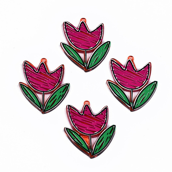 

PandaHall Transparent Acrylic Pendants, 3D Printed, Flower, Medium Violet Red, 36x31x2.5mm, Hole: 1.5mm Acrylic Flower