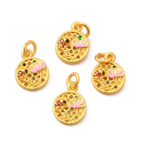 

PandaHall Alloy Enamel Charms, with Jump Ring, Lead Free & Cadmium Free, Flat Round with Fish & Flower Charm, Matte Gold Color, 14x11x3mm..., Multicolor