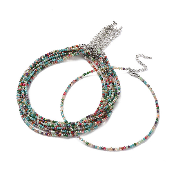 

PandaHall Faceted Rondelle Glass Beaded Necklace for Women, with Alloy Clasps, Colorful, 16.14 inch(41cm), 3mm Glass Rondelle
