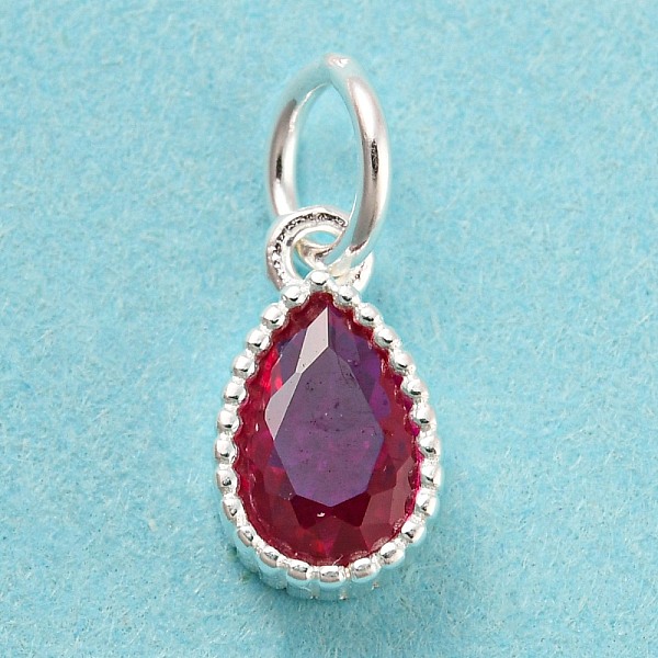 

PandaHall 925 Sterling Silver Birthstone Charms, with Single Cubic Zirconia, Faceted Teardrop, Silver, Medium Violet Red, 8.5x5x3mm, Hole...