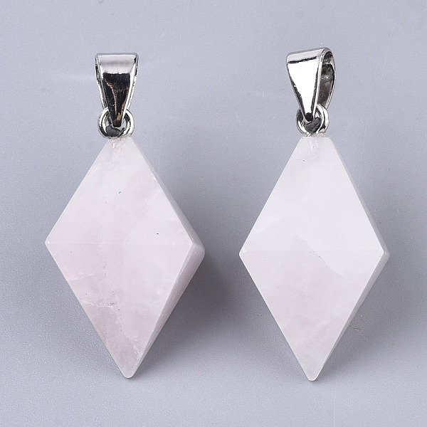 

PandaHall Natural Rose Quartz Double Terminated Pointed Pendants, with Platinum Plated Iron Pinch Bail, Bicone, 27~30x19~20x19~20mm, Hole...