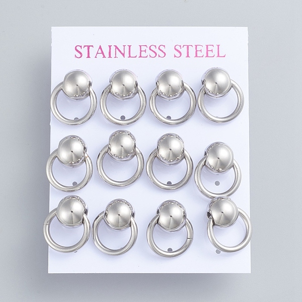 

PandaHall 304 Stainless Steel Dangle Stud Earrings, with Ear Nuts, Ball with Ring, Stainless Steel Color, 17x14mm, Pin: 0.7mm, 6pairs/card...