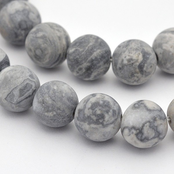

PandaHall Natural Map Stone/Polychrome Jasper/Picasso Stone/Picasso Jasper Beads Strands, Round, Frosted, Dark Gray, 8mm, Hole: 1mm, about...
