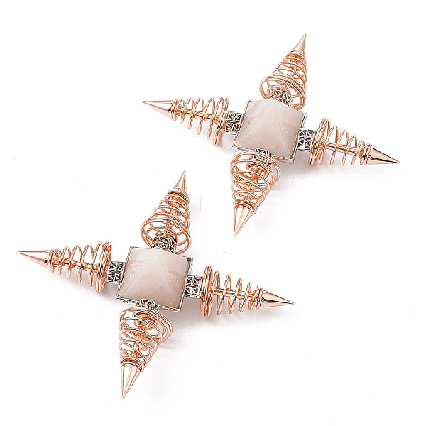 

PandaHall Rose Gold Brass Spritual Energy Generator, with Natural Rose Quartz Pyramid and Conductive Coils, for Body Healing, Reiki...