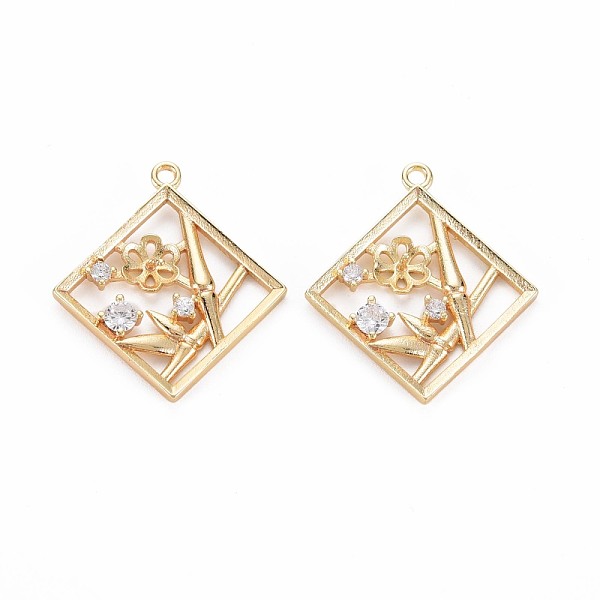 

PandaHall Brass Micro Pave Clear Cubic Zirconia Pendants, For Half Drilled Beads, Nickel Free, Rhombus with Flower, Real 18K Gold Plated...