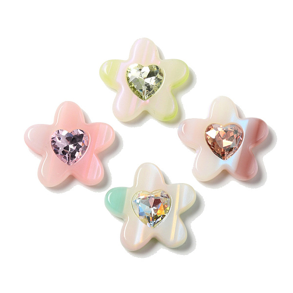

PandaHall Cellulose Acetate(Resin) Cabochons with Rhinestone, Star, Mixed Color, 28x29x6.5mm Cellulose Acetate Star Multicolor