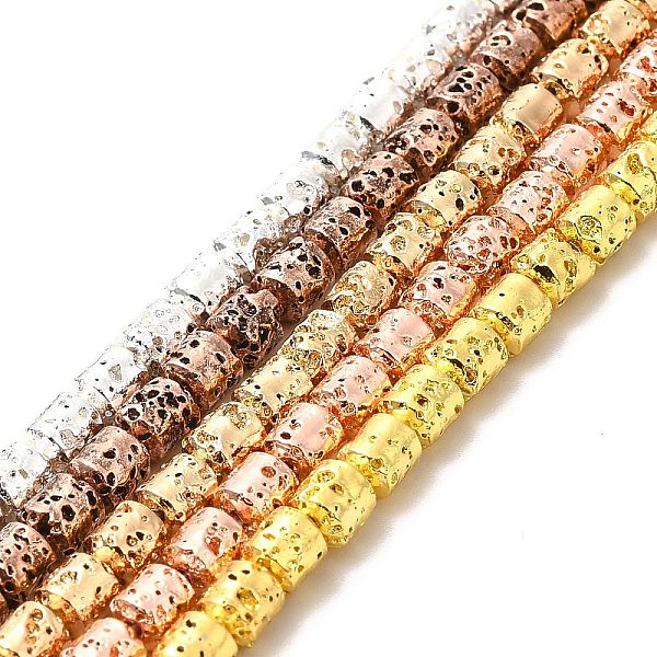 

PandaHall Electroplated Natural Lava Rock Beads Strands, Column, Mixed Color, 5x4mm, Hole: 1mm, about 80~83pcs/strand, 15.75~15.87 inch...