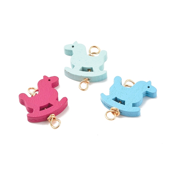 

PandaHall Spray Painted Wood Connector Charms, with Golden Tone Copper Wire Loops, Rocking Horse, Mixed Color, 29.5x24.5x5mm, Hole: 3.5~4mm..., Multicolor