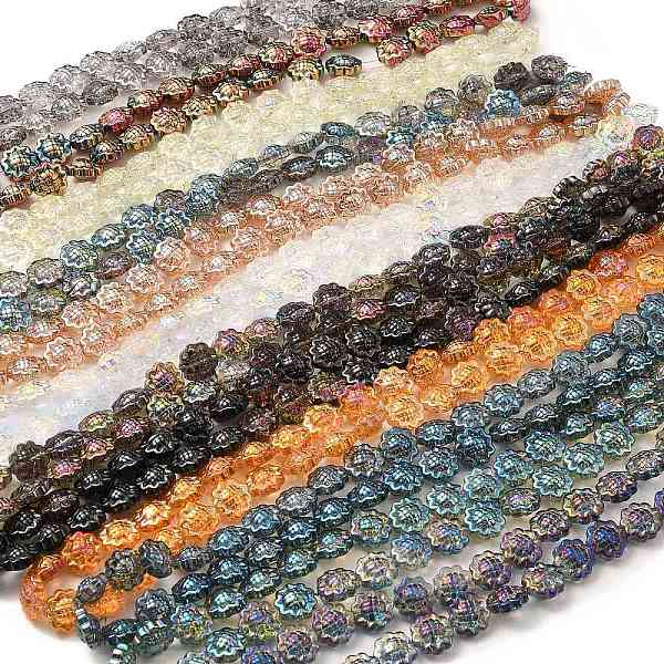 

PandaHall Transparent Electroplate Glass Beads Strands, Rainbow Plated, Sunflower, Mixed Color, 15x9mm, Hole: 1mm, about 44~45pcs/strand..., Multicolor