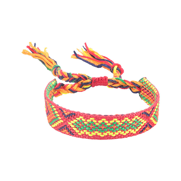 

PandaHall Polyester-cotton Braided Rhombus Pattern Cord Bracelet, Ethnic Tribal Adjustable Brazilian Bracelet for Women, Cerise, 5-7/8~11..., Red