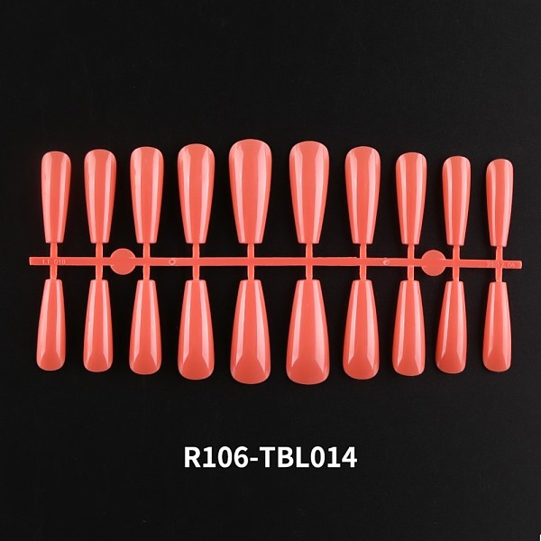 

PandaHall Solid Color Plastic Seamless Toe False Nail, Practice Manicure Nail Art Tool, Orange Red, 26~32x6~13mm, 20pcs/set. Plastic None