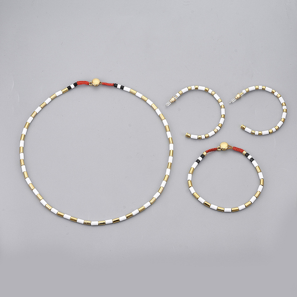 

PandaHall (Jewelry Parties Factory Sale)Spray Painted Alloy Jeweley Sets, with Beads Necklaces, Beads Bracelets and Stud Earrings, Golden..., White