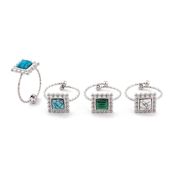 

PandaHall Square 304 Stainless Steel Open Cuff Rings, Synthetic Turquoise & Malachite Rings for Women, Stainless Steel Color, Adjustable...