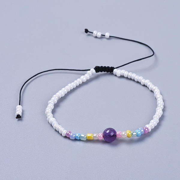 

PandaHall Adjustable Nylon Thread Kid Braided Beads Bracelets, with Natural Mixed Stone Round Beads and Glass Seed Beads, 1-7/8 inch(4.9cm)..., Multicolor