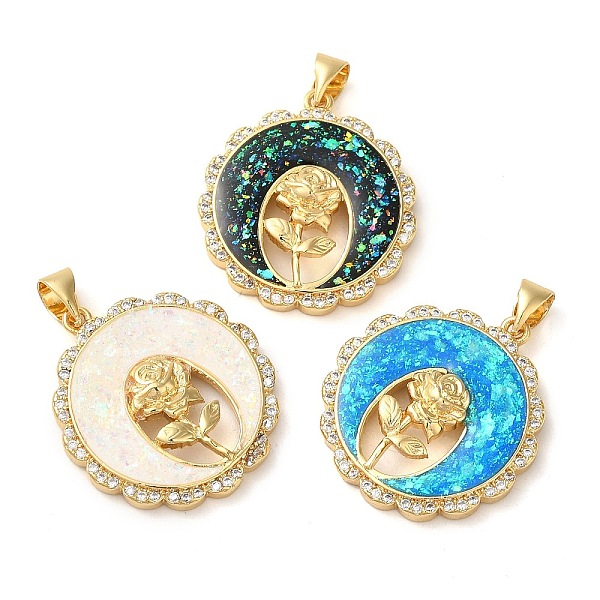 

PandaHall Rack Plating Brass Micro Pave Clear Cubic Zirconia Pendants, with Opal, Cadmium Free & Lead Free, Long-Lasting Plated, Real 18K..., Multicolor