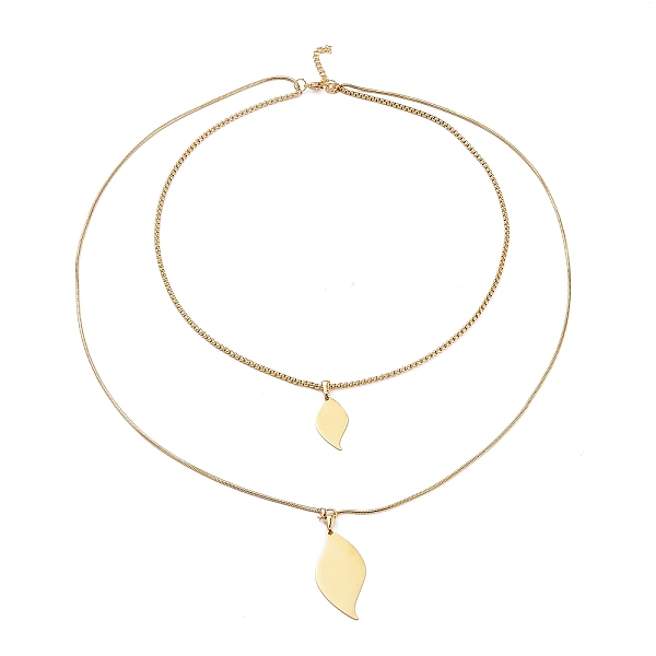 

PandaHall 304 Stainless Steel Double Layer Necklaces, with Box Chains & Snake Chains, Leaf, Golden, 20.28 inch(51.5cm) 304 Stainless Steel