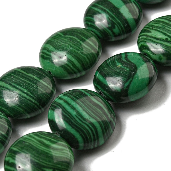 

PandaHall Synthetic Malachite Beads Strands, Flat Round, 14x7mm, Hole: 0.8mm, about 29pcs/strand, 15.75''(40cm) Malachite Flat Round