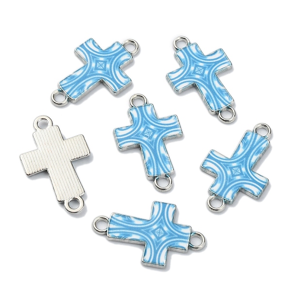 

PandaHall Alloy Enamel Connector Charms, Platinum, Religion Cross, Deep Sky Blue, 24.3x15x2mm, Hole: 2mm Alloy+Enamel Cross
