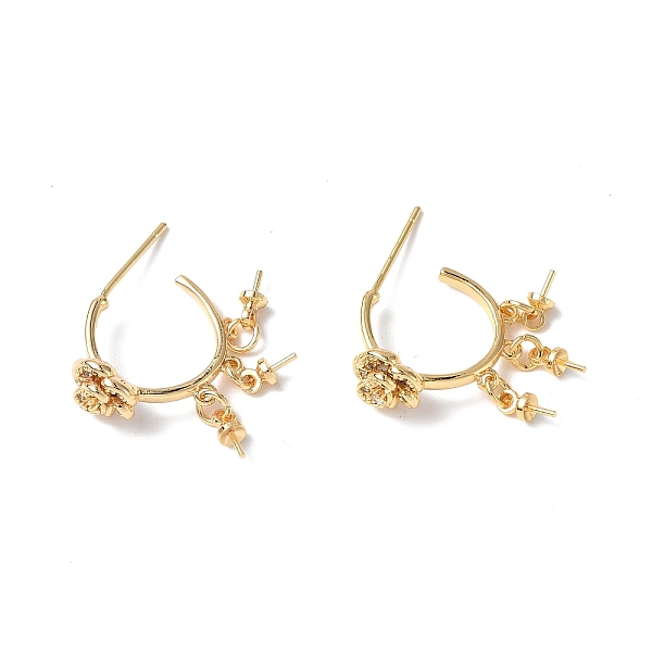 

PandaHall Brass Clear Cubic Zirconia Stud Earring Findings, with Three Cup Peg Bails and 925 Sterling Silver Pins, Half Ring with Flower...
