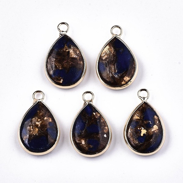 

PandaHall Fan Assembled Synthetic Bronzite and Lapis Lazuli Pendants, with Iron Loop and Brass Edge, Light Gold, 22~23x14x5~6mm, Hole: 2mm...