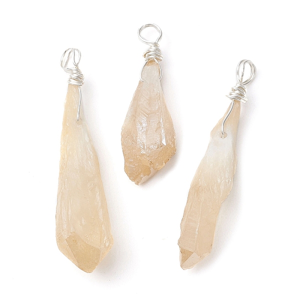 

PandaHall Electroplated Natural Quartz Crystal Dyed Pendants, Teardrop Charms with Silver Color Plated Copper Wire Loops, Wheat..., Orange