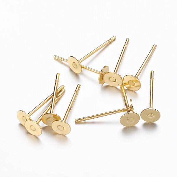

PandaHall Stud Earring Findings, Lead Free and Cadmium Free, Brass Heads and Stainless Steel Pins, Golden Color, Size: about 12mm long...