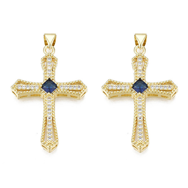

PandaHall Brass Micro Pave Cubic Zirconia Pendants, with Brass Snap on Bails, Real 18K Gold Plated, Nickel Free, Cross, Dark Blue...