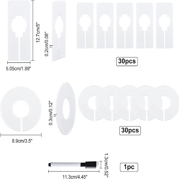 Nbeads 61pcs 3スタイルの長方形＆フラットラウンドブランク衣類ラックサイズディバイダーと磁気キャップ付きドライイレースマーカー