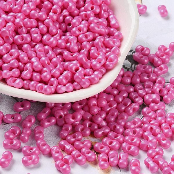 

PandaHall Glass Seed Beads, Opaque Colours Luster, Peanut, Deep Pink, 5~6x2.5~3x3~3.5mm, Hole: 1~1.2mm, about 5000pcs/pound Glass Peanut