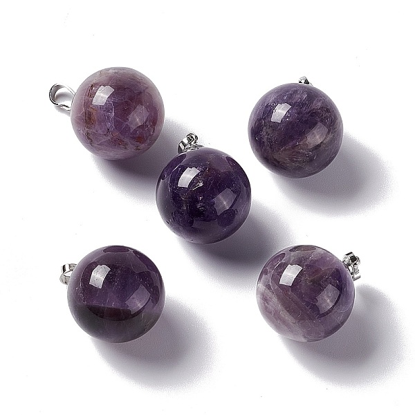 

PandaHall Natural Amethyst Pendants, with Platinum Tone Brass Findings, Round Charm, 22x18mm, Hole: 3x6mm Amethyst Round