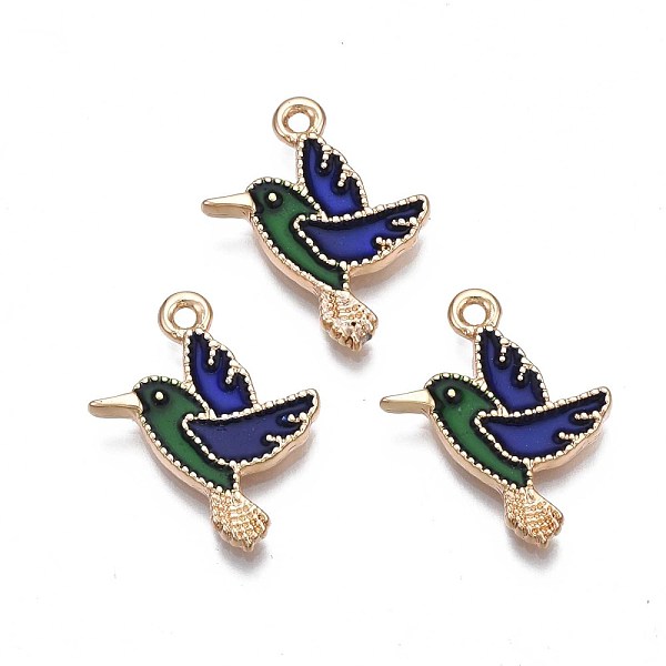 

PandaHall Rack Plating Alloy Enamel Pendants, Cadmium Free & Nickel Free & Lead Free, Light Gold, Hummingbird, Midnight Blue, 21.5x17x2mm...