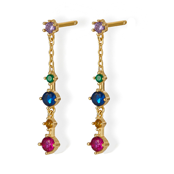 

PandaHall 925 Sterling Silver Stud Earrings, Colorful Cubic Zirconia Diamond Drop Earrings, with S925 Stamp, Real 18K Gold Plated, 28x4.2mm...