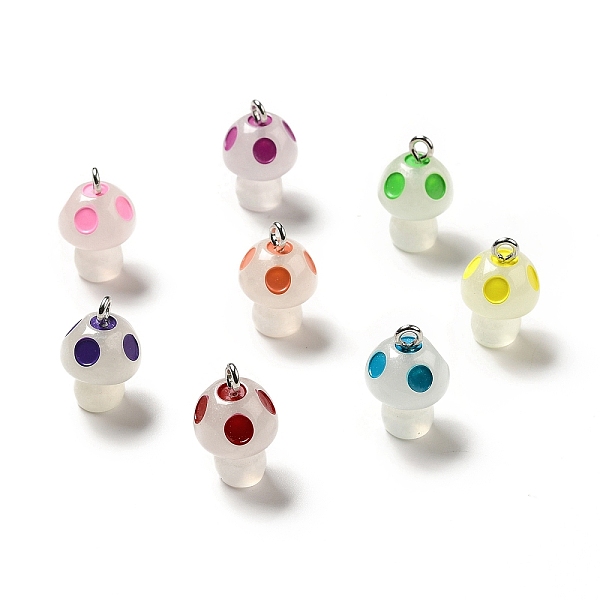 

PandaHall Spray Painted Luminous Resin Pendants, Mushroom Charm, with Glitter Powder and Platinum Tone Iron Loops, Mixed Color, 21.5x13.5mm..., Multicolor