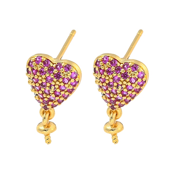 

PandaHall Rack Plating Brass Micro Pave Hot Pink Cubic Zirconia Stud Earring Finding, Cadmium Free & Lead Free, Long-Lasting Plated, Heart...