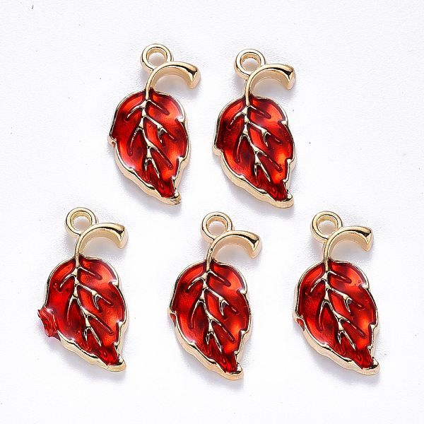 

PandaHall Alloy Enamel Pendants, Leaf, Light Gold, Red, 20x10x2mm, Hole: 1.6mm Alloy+Enamel Leaf Red