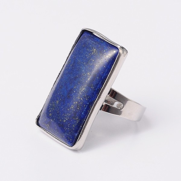 

PandaHall Adjustable Rectangle Lapis Lazuli Brass Rings, US Size 7 1/4(17.5mm) Lapis Lazuli