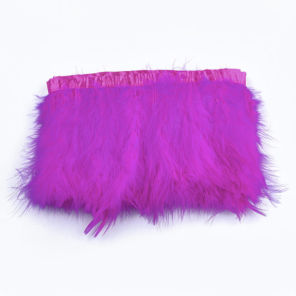 PandaHall Turkey Feather Fringe Trimming, Costume Accessories, Dyed, Magenta, 120~180mm, about 2m/bag Feather Feather Pink