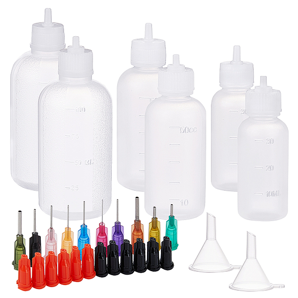 PandaHall BENECREAT 12Pcs Plastic Glue Bottles(1oz/1.7oz/3.4oz) with 20Pcs Blunt Tip Needle(10 Mixed Size), 12 Bottle Stoppers and 6 Funnel...