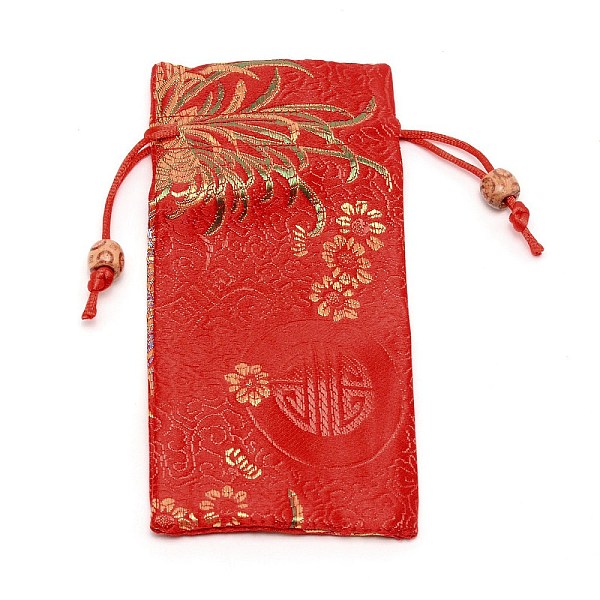 

PandaHall Polyester Pouches, Drawstring Bag, with Wood Beads, Rectangle with Floral Pattern, Red, 16~17x7.8~8x0.35cm Polyester Flower Red