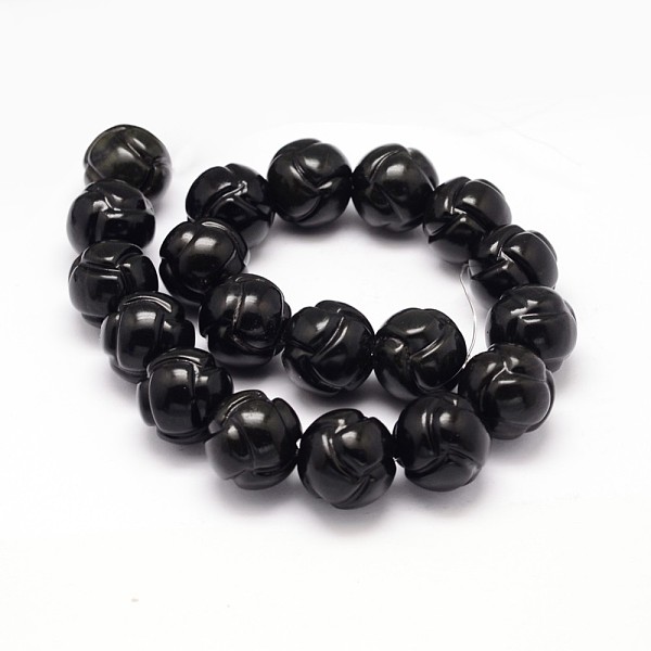 

PandaHall Natural Obsidian Beads Strands, Round Carved Flower, 20mm, Hole: 0.8mm, about 21pcs/strand, 15.35 inch Obsidian Round Black