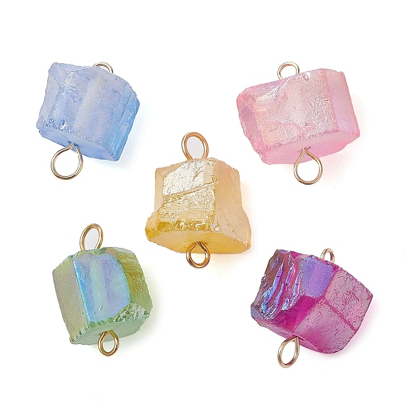 

PandaHall Electroplated Natural Quartz Beads Connector Charms, Irregular Shaped Links with Iron Double Loops, Mixed Color, Golden..., Multicolor